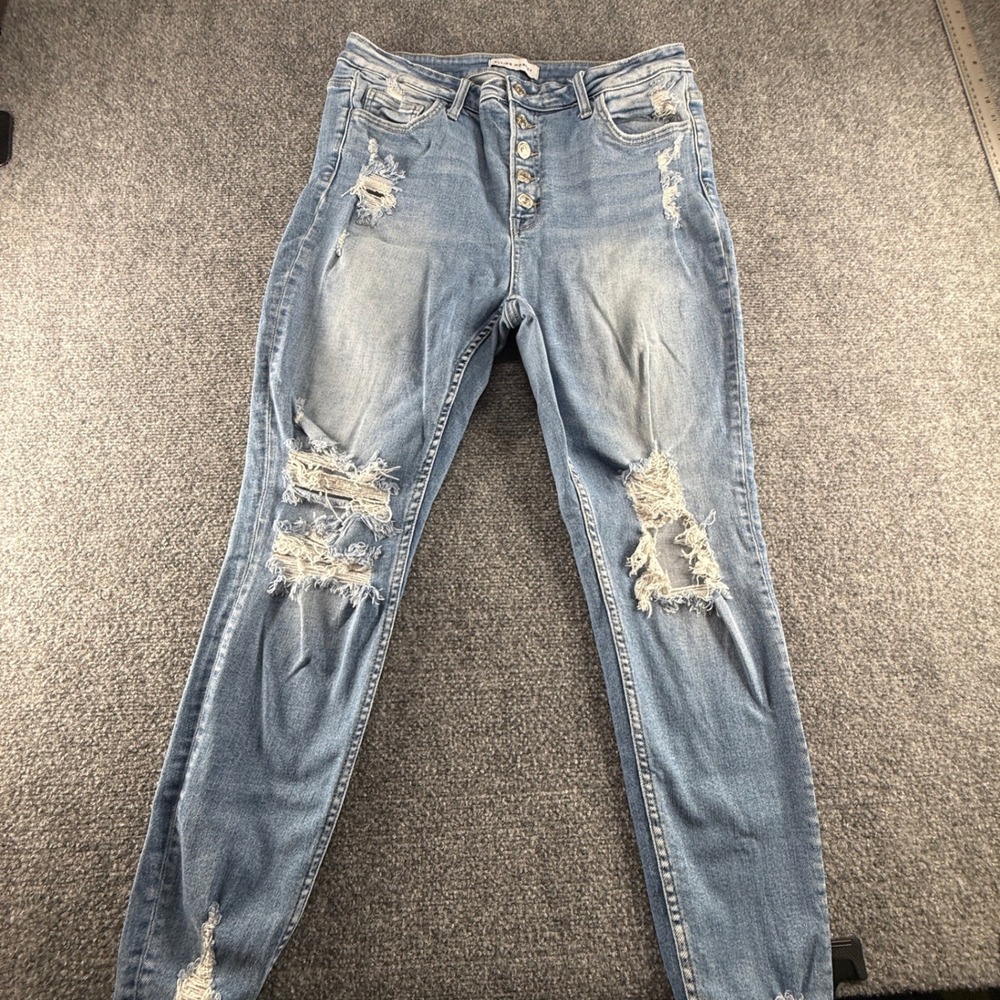 Flying Monkey Distressed High Rise Button Fly Skinny Jeans Light Wash 32 F4116